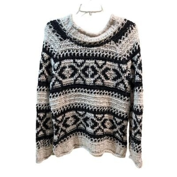 Free People Women's XS Black Chunky Knit Fair Isle Pullover Sweater - Picture 2 of 6
